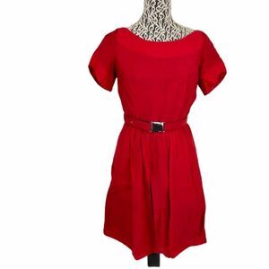 Andrew Marc Red Skater Fit & Flare 6 Buckle Dress Retro Classic